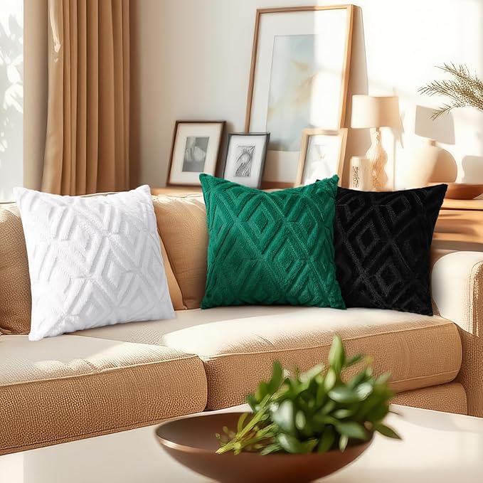 decorUhome Couch Throw Pillow Covers 22x22 Set of 2, Decorative Soft Plush Faux Wool Neutral Accent Pillow Covers for Bed Sofa Living Room, Black