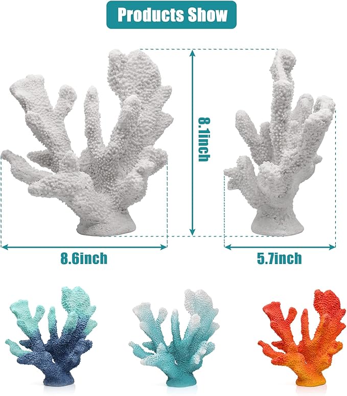 Accessoryway Turquoise Shades Artificial Beach Coral Coastal Decor Resin Coral Statue Nautical Decorations Hawaiian Beach Home Bedroom Party centerpieces for Tables-8.2"