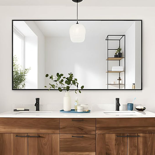 Bathroom Mirror, 30x48 Inch, Black Frame, Rectangle, Wall Mounted, Metal Framed Vanity Mirror, Modern, Hangs Horizontal Or Vertical