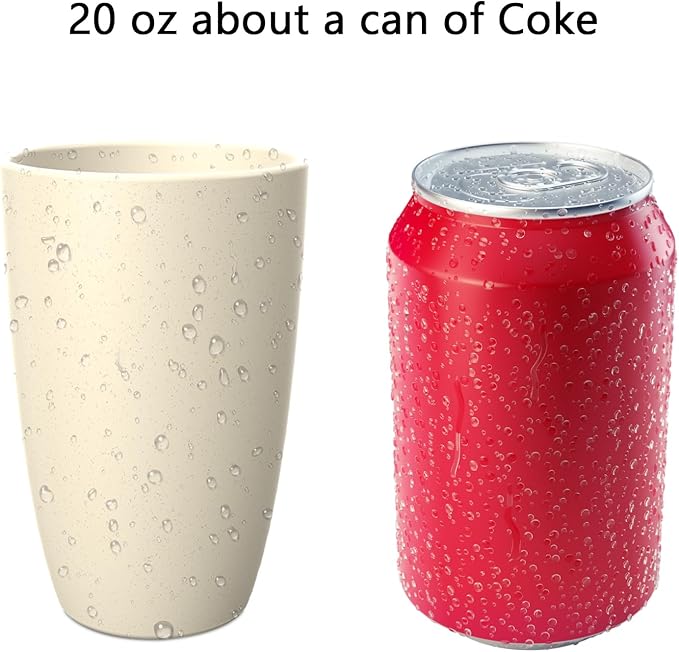 Homienly Wheat Straw Reusable Tumblers, 20 OZ Wheat Straw Cups - Set of 6, Unbreakable Alternative to Plastic Cups, Microwave and Dishwasher Safe Drinking Glasses,Cup for Kitchen, Camping - Beige