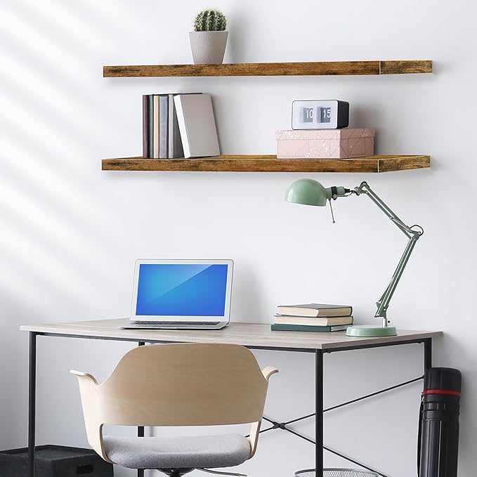 Sorbus Floating Shelves for Wall - 35 Inch Long Bathroom Shelves, Wall Decor for Bedroom, Kitchen, Living Room & Book Storage - Mounted Floating Shelf with Invisible Brackets (Rustic Brown, 2 Pack)