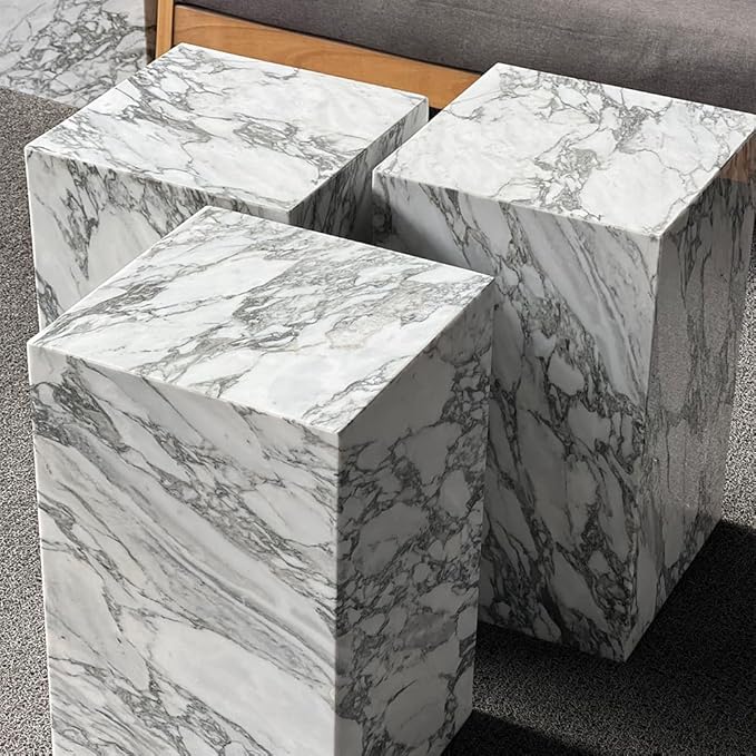 Luxury Marble Side Table,Square End Table for Modern Sofa and Bed, Living Room, Sofa, Bedroom（Arabescato）