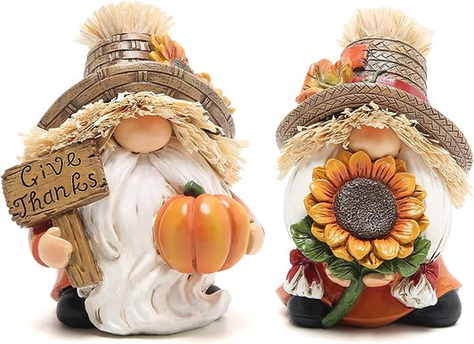 Hodao 2pcs Thanksgiving Pumpkin Gnomes Decorations Handmade Swedish Tomte Elf for Fall Decor Gift - Fall Thanksgiving Party Home Kitchen Table Decor - Autumn Gifts