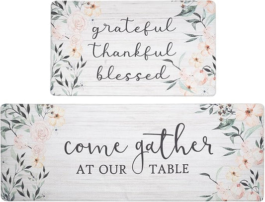 FRESHMINT Anti Fatigue Kitchen Mats for Floor 2 Piece Set Waterproof & Non-Skid Traditional Farmhouse Kitchen Rugs Standing Cushion Comfort Kitchen Runner,17x30+17x47