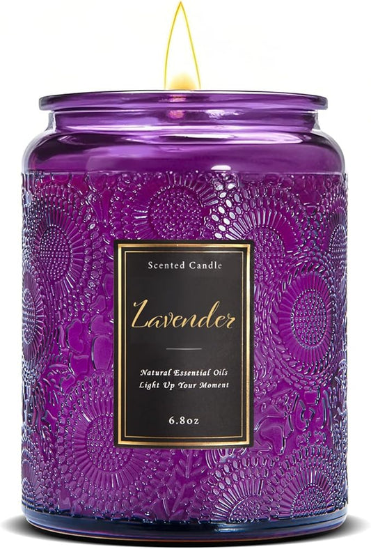 Scented Candle 6.8 oz Lavender – Long-Lasting and Clean Burn with Natural Soy Wax – Gift for Women and Men – Ideal for Relaxation, Stress Relief, and Home Décor