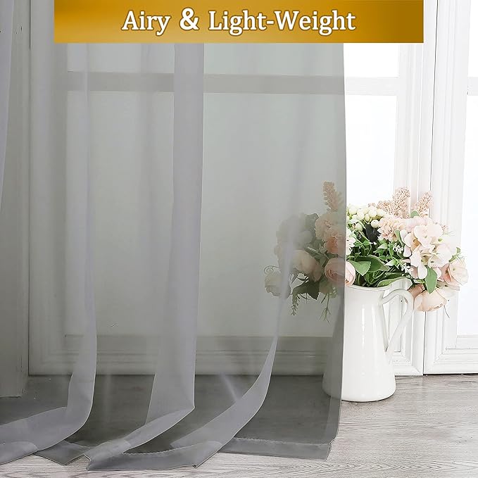 Aiyufeng Basic Rod Pocket Sheer Voile Window Curtain Panels White 1 Pair 2 Panels 40 Width 54 Inch Long for Kitchen Bedroom Children Living Room Yard(Grey, 40 W x 54 L)