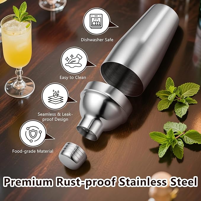 Bartender Kit, 23 Piece Professional Cocktail Shaker Set with Stand Shaker Spoon Jiggers Cocksrew, All Essential Bar Tools Accessories for Home Bar Mixology Drink Mixing, Gift, Stainless Steel