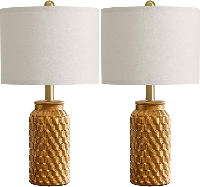 20.5" Gold Modern Ceramic Bedside Lamp Set of 2 for Bedroom Decor Farmhouse Table Lamp for Living Room Office Dorm
