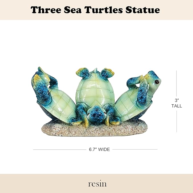 Resin Turtle Statue - Feng Shui Sea Turtle Figurine, Lucky Wealth Blue Aquatic Table Centerpiece, 6-Inch Decorative Sculpture for Home & Office