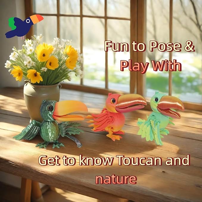 3D Toucan- Articulated Figurine Ornament, Rainforest & Samba Style Animal, Home/Office Decor, Animal Collectible, Multi-Color Options with Bi-Color Gradients