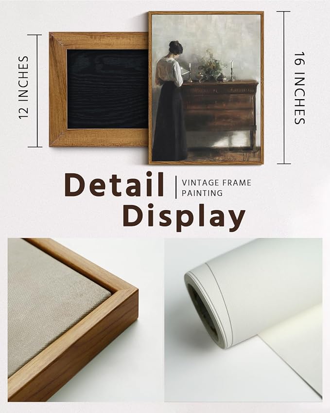 VIYYIEA Framed Wall Art Vintage Decor, Classical Reading Woman Portrait Painting, Retro Bathroom Decor, Framed Canvas Print Artwork for Bedroom Farmhouse, 12"x16"