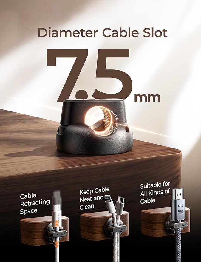 8 Pack Charging Cord Organizer [1S Snap-on] LISEN Magnetic Charging Cord Holder, Easy Open Cable Holder with Strong Adhesive, Cable Management Clips Neatly for Nightstand, Desk, Home, Office, Car