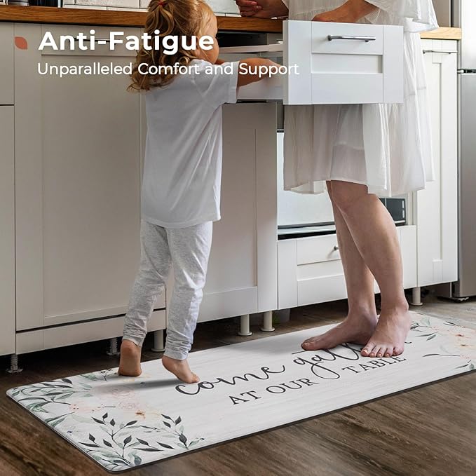 FRESHMINT Anti Fatigue Kitchen Mats for Floor 2 Piece Set Waterproof & Non-Skid Traditional Farmhouse Kitchen Rugs Standing Cushion Comfort Kitchen Runner,17x30+17x47