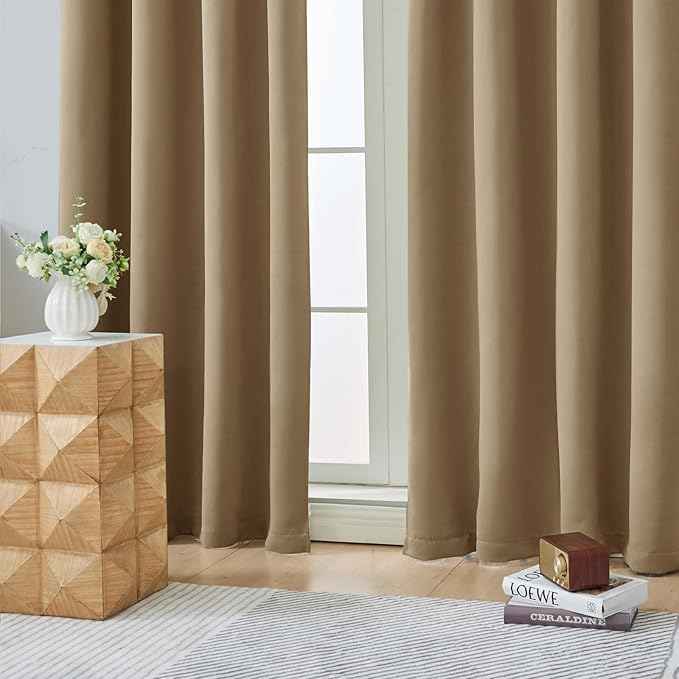 Aiyufeng Taupe Blackout Curtains for Bedroom 96 Inches Long 2 Panels, Solid Thermal Insulated, Energy Saving Living Room Window Treatment Curtains Blackout Drapes, W40 x L96 Inch, Taupe