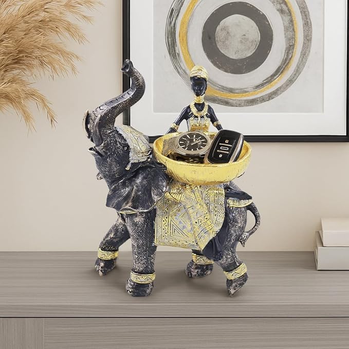 African Woman Riding an Elephant Statue - Gold Art Decor, African Cultural Home Decor, Suitable for Desktop and Shelf Displays, Best Choice for Various Holiday