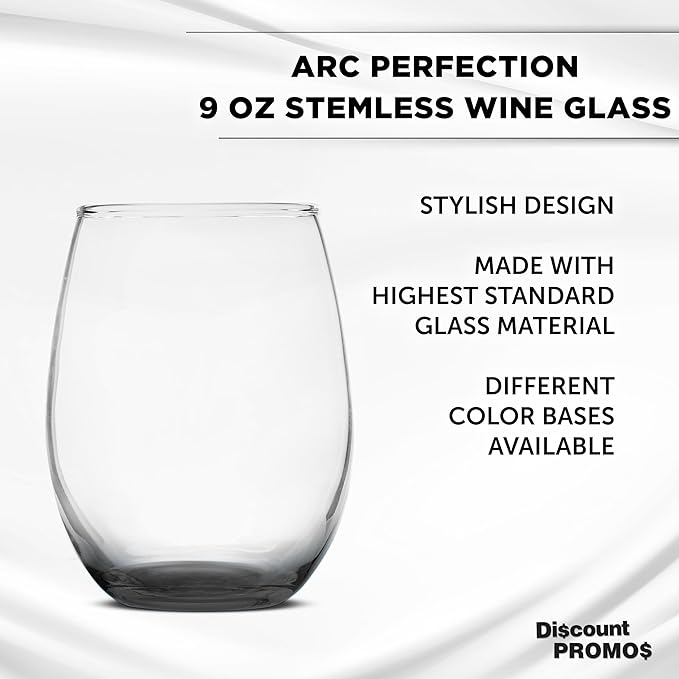 DISCOUNT PROMOS Stemless Wine Glass 9 oz. Set of 10, Bulk Pack - Great for Wedding Favors, Bachelorette Party and More - Black Bottom Color