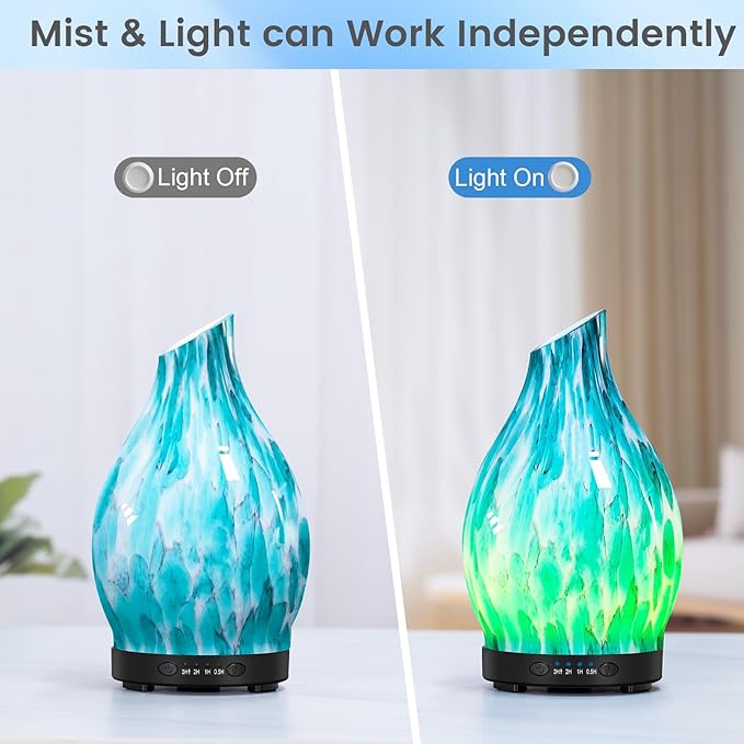 Essential Oil Diffuser, 120ML Glass Aromatherapy Diffuser with Auto Shut-Off and 7 Color LED Lights, Ultrasonic Mist Humidifier with 4 Timer for Home Office Bedroom (Blue Mountain)