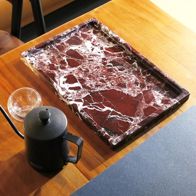 Real Luxurious Natural Marble Vanity Tray Genuine Marble Storage Tray for Home Decor Stone Tray for Bathroom/Kitchen/Vanity/Dresser,Plate Holder for Tissues, Candles, Towel