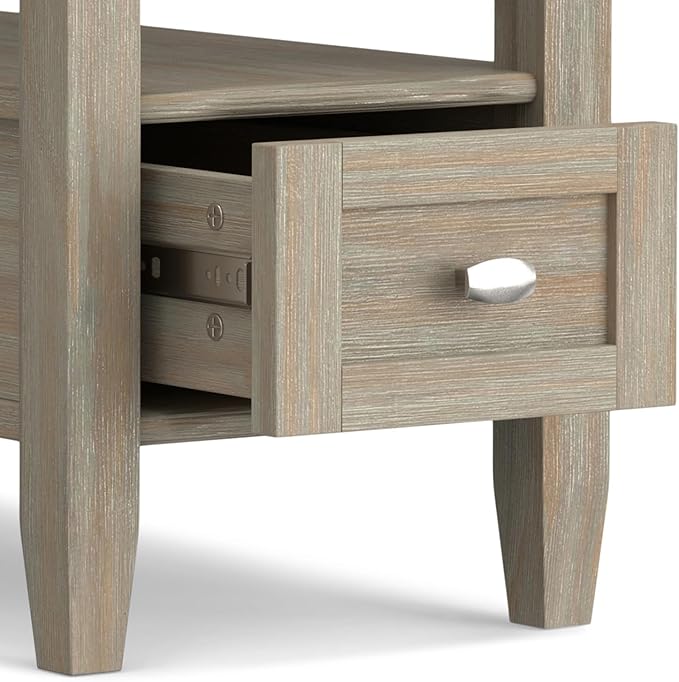 SIMPLIHOME Warm Shaker SOLID WOOD 14 inch Wide Rectangle Transitional Narrow Side Table in Distressed Grey for the Living Room and Bedroom