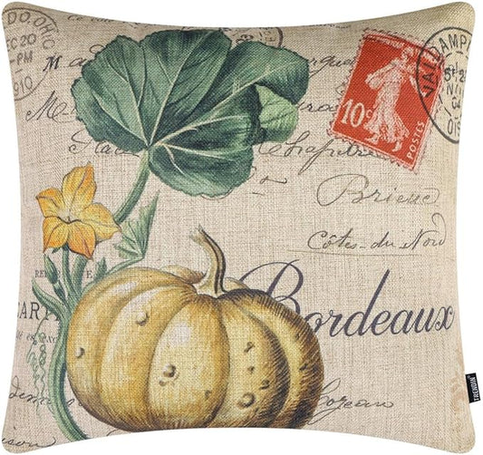 TRENDIN Pumpkin Pillow Cover 18X18 for Couch Fall Decorations for Home Square Linen Cushion Case Sofa Home Thanksgiving Decor Vintage PL1076TR