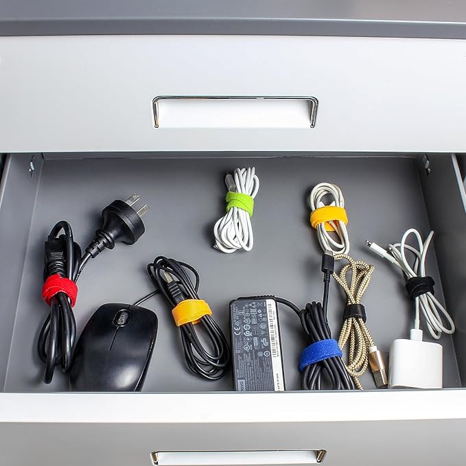 OneLeaf 180PCS Valuable Wire Organizer 4Inch Reusable Cable Ties with Hook and Loop, Colorful Fastening Cord Ties Wire Management for Home, Office, Data Centers, and Electronics, 5 colors