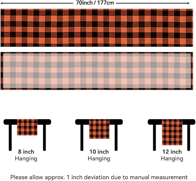 Softalker Fall Checkered Table Runner - Orange Buffalo Plaid Halloween Thanksgiving Stain Resistant Washable Table Decoration for Dining/Parties/Holiday Decor, 13 x 70 Inch