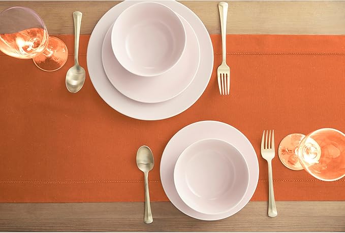 Solino Home Cotton Linen Pumpkin Table Runner 90 Inches Long - Hemstitch 14 x 90 Inch Table Runner for Fall, Autumn, Halloween, Thanksgiving, Holiday - Handcrafted and Machine Washable