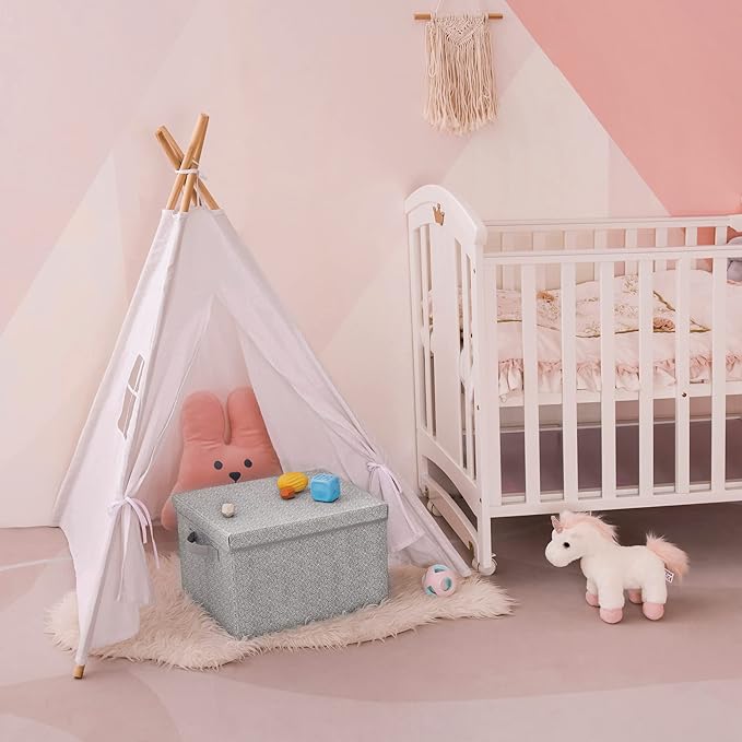 GRANNY SAYS Fabric Boxes with Lids, Storage Bins with Handles, Shelf Bins for Organizing, Extra Large Storage Boxes for Linens Clothes, Decorative Storage Containers, Gray, 3-Pack