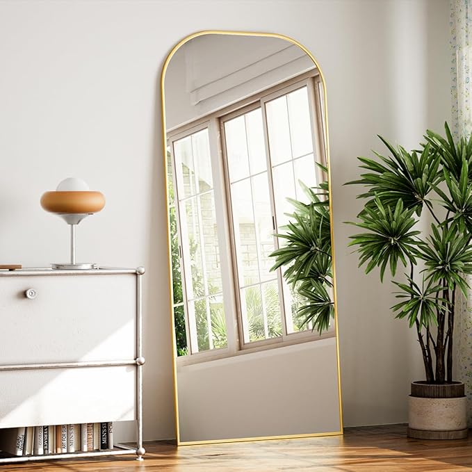 Koonmi Full Length Mirror, 71"x26" Mirror Full Length with Stand, Gold Domed Top Square-Edged Floor Mirror with Aluminum Alloy Frame for Bedroom Living Room