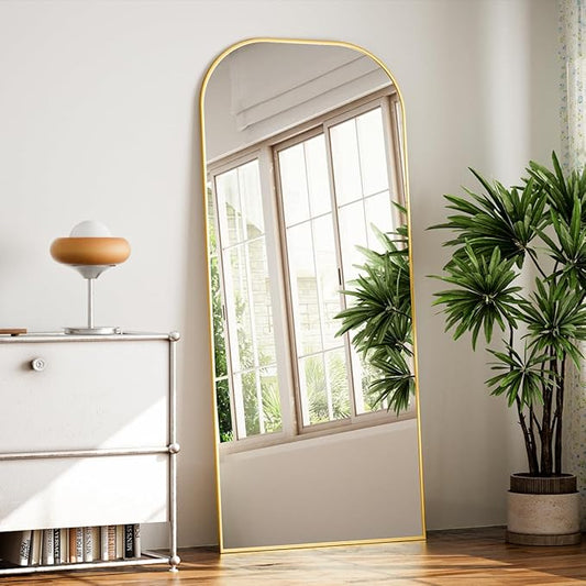 Koonmi Full Length Mirror, 71"x26" Mirror Full Length with Stand, Gold Domed Top Square-Edged Floor Mirror with Aluminum Alloy Frame for Bedroom Living Room
