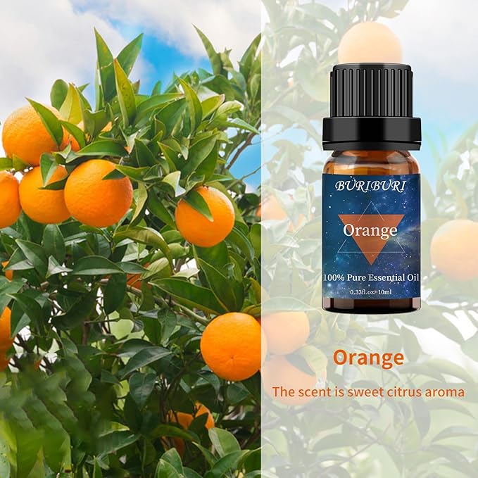 BURIBURI Orange Oil and Vanilla Essential Oil, 100% Pure, Undiluted, Natural, Organic Aromatherapy Orange Essential Oils Gift Set, 10MLx2