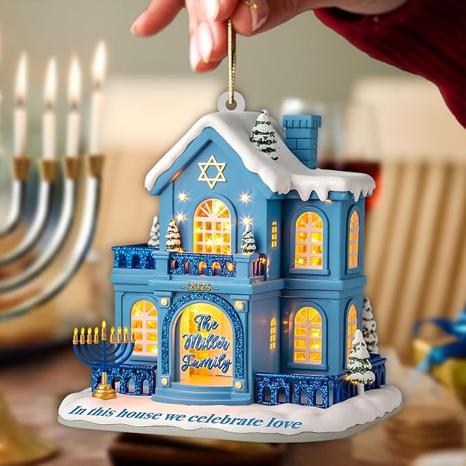 Personalized Hanukkah Ornaments for Tree - House Warming Gifts New Home Ornament 2025, Custom 2D Family Christmas Ornaments, Merry Chrismukkah Jewish and Christian Gift Idea