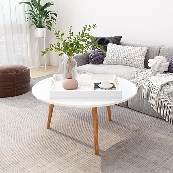 White Decorative Tray for Coffee Table, Modern Large Ottoman Tray for Living Room,Drink Coffee Serving Tray