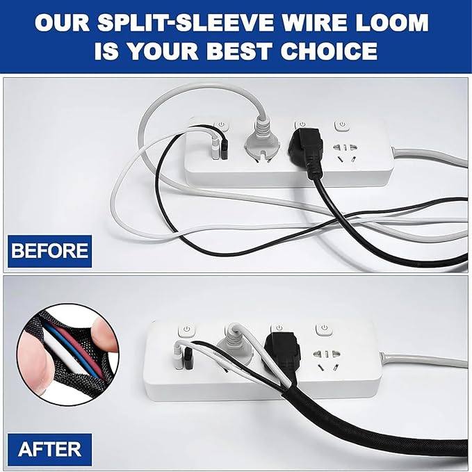 10ft 1/2 inch Cord Protector Wire Loom Tubing Cable Sleeve Split Sleeving for USB Cable, Cable Management for Computer Electrical Wire Power Cord Audio Video Cable, Black