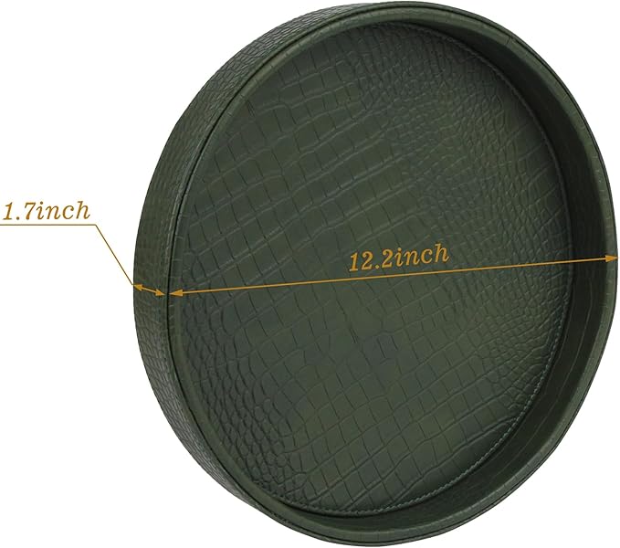 HofferRuffer Faux Leather Round Serving Tray, Vegan Croco Leather Decorative Tray, Food Tray for Storage Drinks, Snack & Cosmetics, Dia.12'' x 1.6'' (Green)