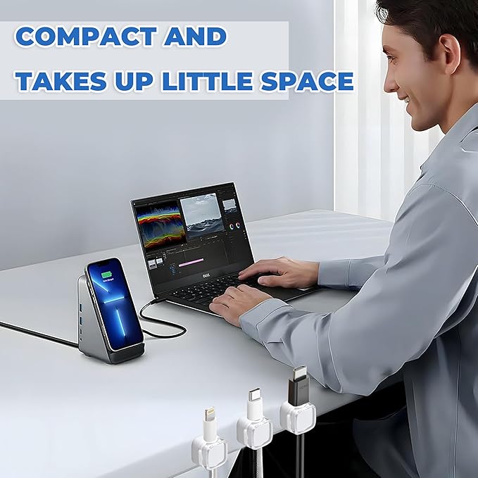 6 Pcs Cable Management Clips for Home Office Desk Cord Keeper Organizer Accessories Charger USB Wire Organizer Cord Holder for Nightstand Automotive (White)