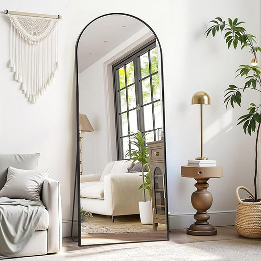 Degfig Arched Full Length Mirror, 64"X20" Floor Length Mirror with Aluminum Alloy Frame, Full Body Mirrors with Stand, Hanging or Leaning Mirrors for Living Room, Bedroom, Black