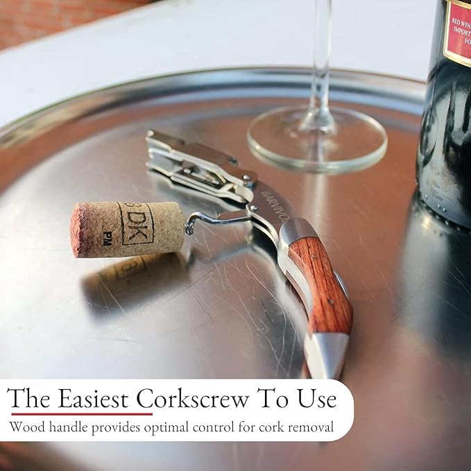 Barvivo Wine Opener with Foil Cutter and Cap Remover - Double Hinged Corkscrew for Bartenders - Stainless Steel Wine Key for Easy Bottle Opening - Manual Wine Bottle Opener - Pakkawood, 4.7x1.2-Inch