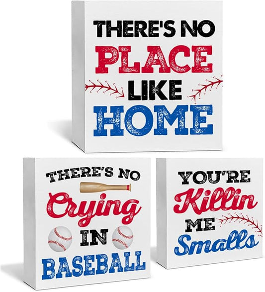 3 Pcs Baseball Decor for Home Baseball Sports Tiered Tray Decor 3 Pcs Decorative Wood Box Signs Rustic Table Desk Shelf Decoration for Bedroom Boys Room Party