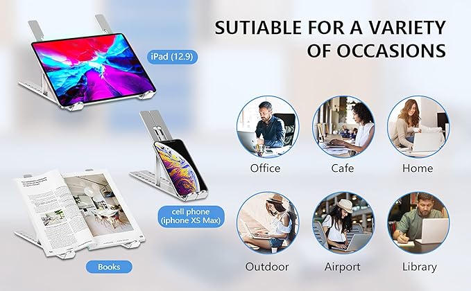 Laptop Stand, Adjustable Aluminum Foldable Portable Holder, Upgrade Whole Anti-Slip Silicone Pad, Laptop Riser for Desk Compatible with MacBook Air Pro/iPad, Lenovo and More 10-15.6” Tablets