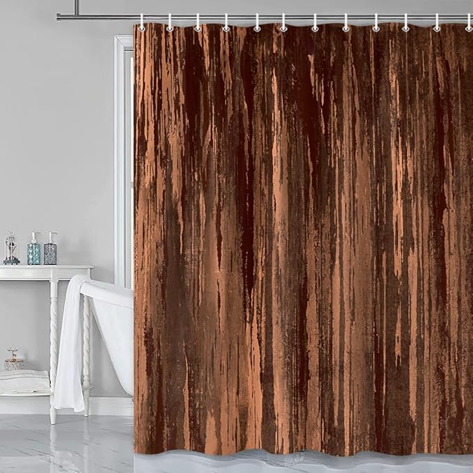 Brown Shower Curtain for Bathroom, Abstract Tan Shower Curtains, Rustic Orange Copper Pale Peach Abstract Fall Cool Vintage Ombre Design Bath Curtain Waterproof Fabric Shower Curtain Sets with Hooks
