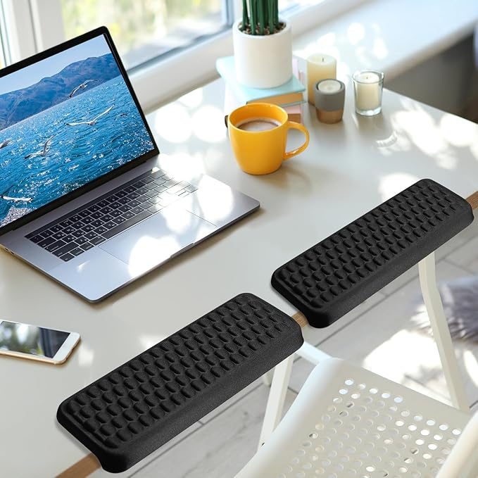 Arm Rest for Desk, L-Shaped Memory Foam Elbow Pads with Non-Slip Base, 2-Piece Ergonomic Desk Edge Cushion & Wrist Rest for Computer Keyboard, Office and Home Use