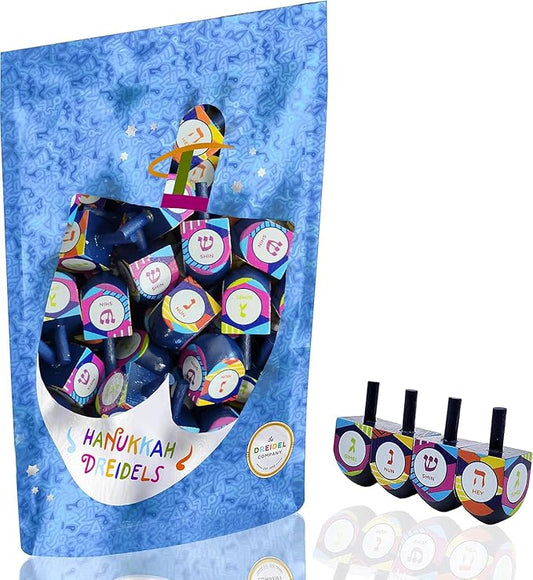 The Dreidel Company 200 Multi Colored Hand Painted Wooden Dreidels, The Hanukkah Game Includes 6 Dreidel Game Instructions, Let's Play Dreidel (200-Pack)