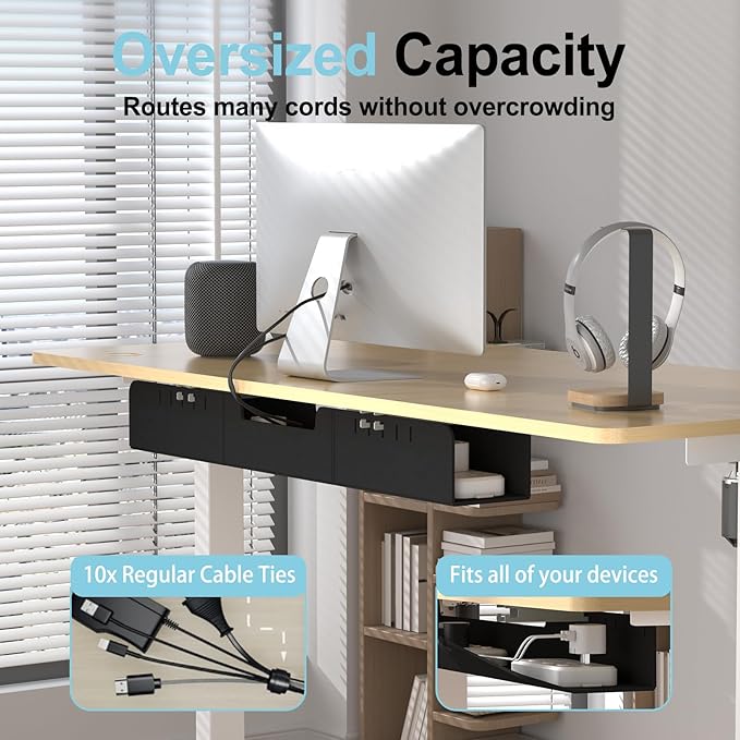 31.5" No Drill Under Desk Cable Management Tray, Felt Cord Organizer with Adhesive & Screw Mount, Cable Management & Wire Organizer for Office Desk, Table, Home Workspace