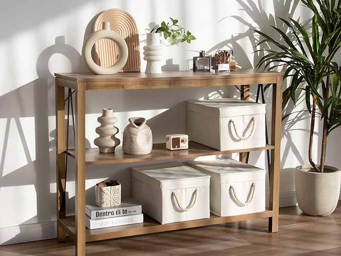 StorageWorks Storage Bins with Lids, Decorative Storage Boxes with Lid and Soft Rope Handles, Foldable Storage Baskets for Closet, Shelves, Stackable, 3-Pack, Ivory and White, Large