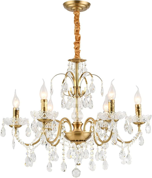 Vintage Chandelier, Crystal Chandeliers for Dining Room, Antique Chandelier, Crystal Candle Chandelier Lighting, Vintage 6 Lights Pendant Ceiling Fixture Lamp Perfect for Hallway D68 x H55