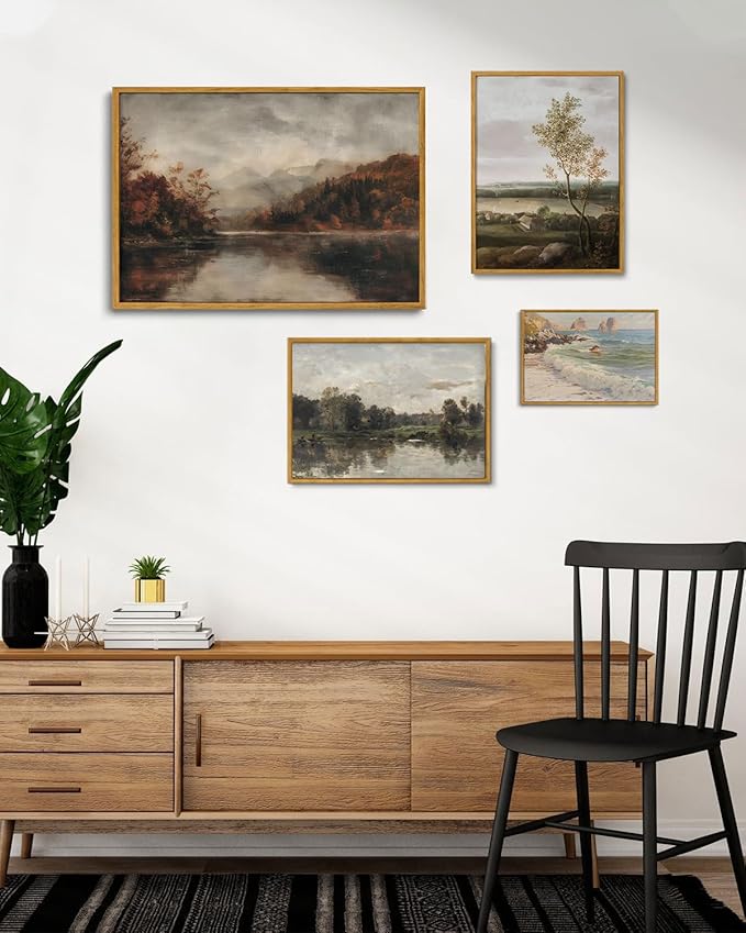 KISSFOX Vintage Farmhouse Landscape Canvas Wall Art Fall Rustic Countryside Framed Wall Art Autumn Cottagecore French Country Scenic Tree Art Prints Artwork For Living Room Bedroom Kitchen