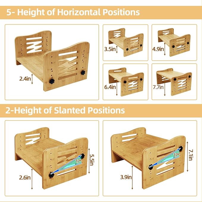 Myplace Bamboo Adjustable Under Desk Footrest, Ergonomic Foot Rest with 7-Level Adjust at Work, Slanted Foot Stool for Home Office Kitchen Bedroom (Burlywood)