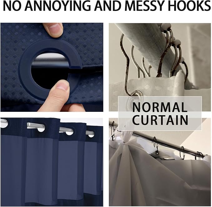 YellyHommy Stall No Hook Shower Curtain with Snap in Liner Set Less Time Blue Waffle Shower Curtain for Bathroom 75" L x 36" W