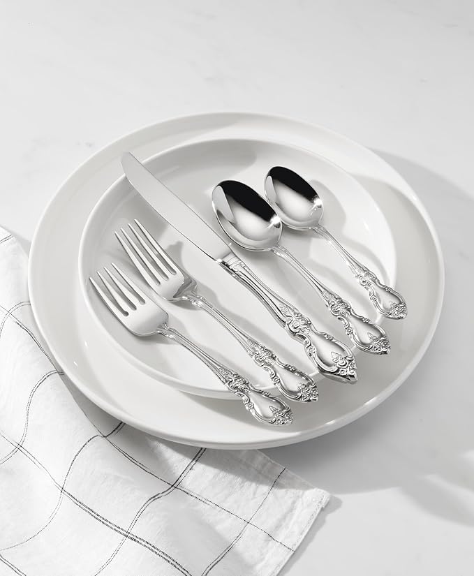 Oneida Silverware Set For 1, Louisiana 5-Piece Fine Flatware Set, Service For 1, 18/8 Stainless Steel, Mirror Finish, Knife Spoons and Forks, Dishwasher Safe, Tableware Utensils (Silver, 5 Pieces)